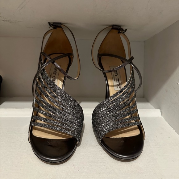 JIMMY CHOO dark silver charcoal sparkly sandal pumps - Picture 6 of 7